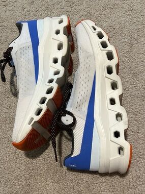 ON Cloudmonster Running White Blue Orange Sneakers
